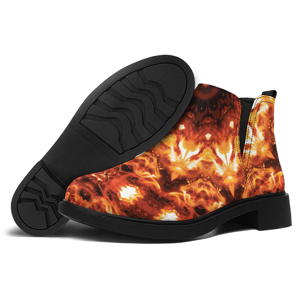Orange Kaleidoscope Print Flat Ankle Boots