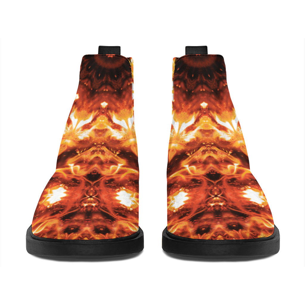 Orange Kaleidoscope Print Flat Ankle Boots
