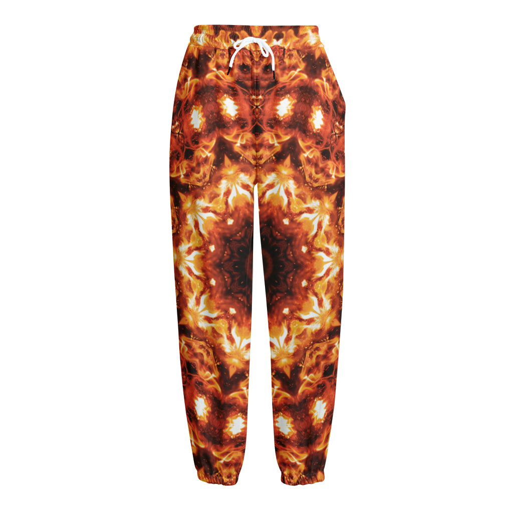 Orange Kaleidoscope Print Fleece Lined Knit Pants