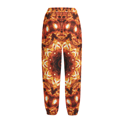 Orange Kaleidoscope Print Fleece Lined Knit Pants