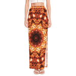 Orange Kaleidoscope Print High Slit Maxi Skirt