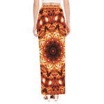 Orange Kaleidoscope Print High Slit Maxi Skirt