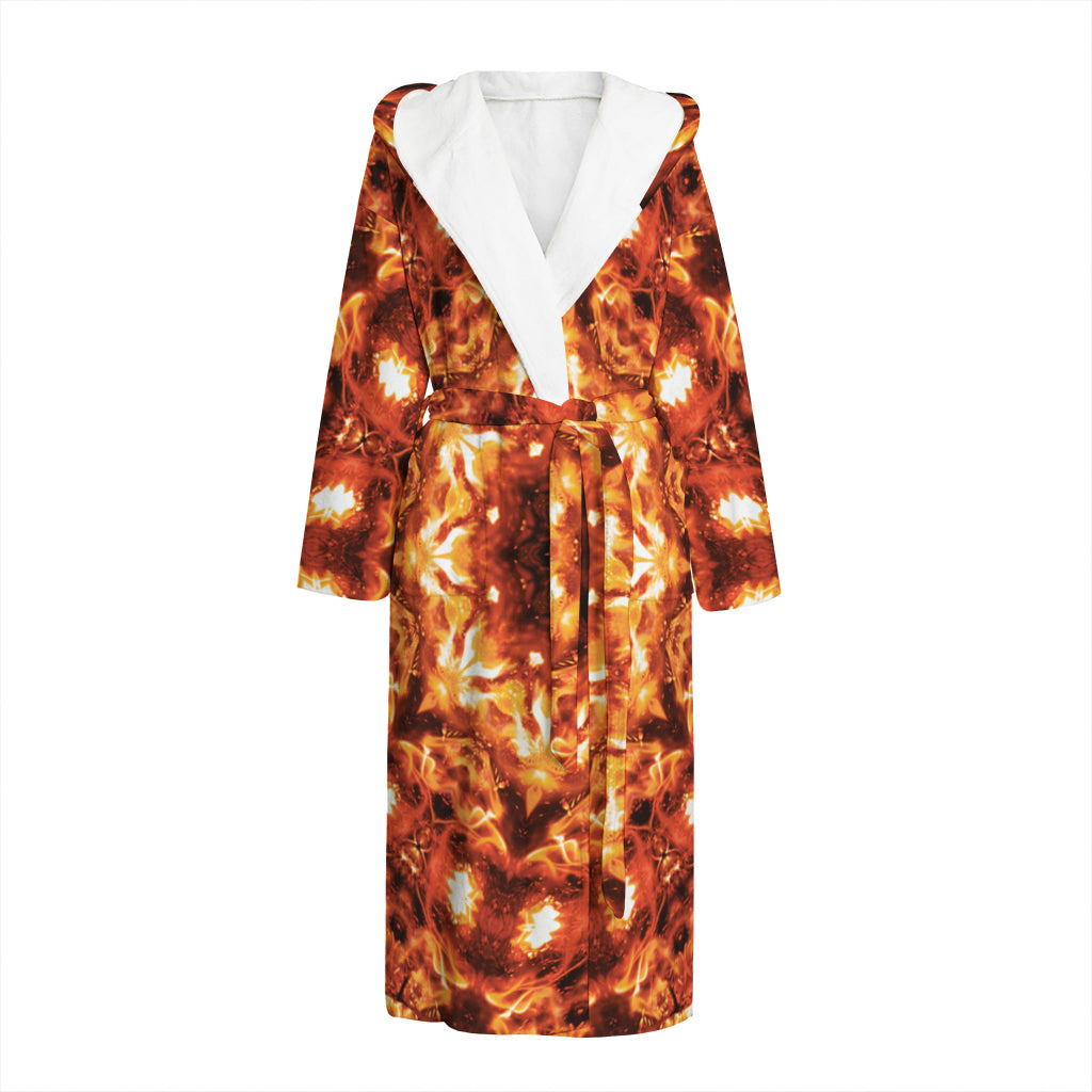 Orange Kaleidoscope Print Hooded Bathrobe