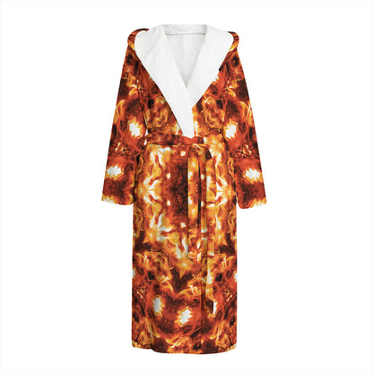 Orange Kaleidoscope Print Hooded Bathrobe