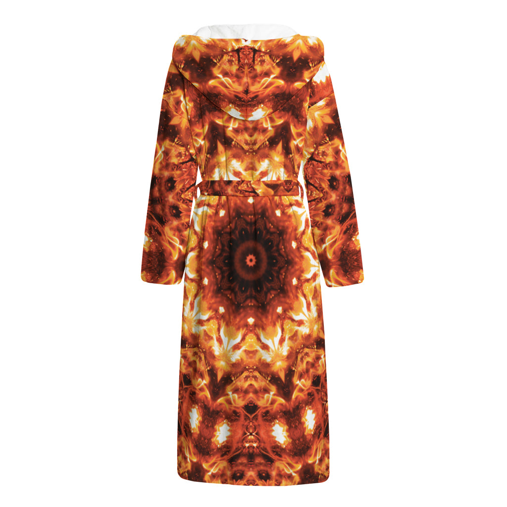 Orange Kaleidoscope Print Hooded Bathrobe