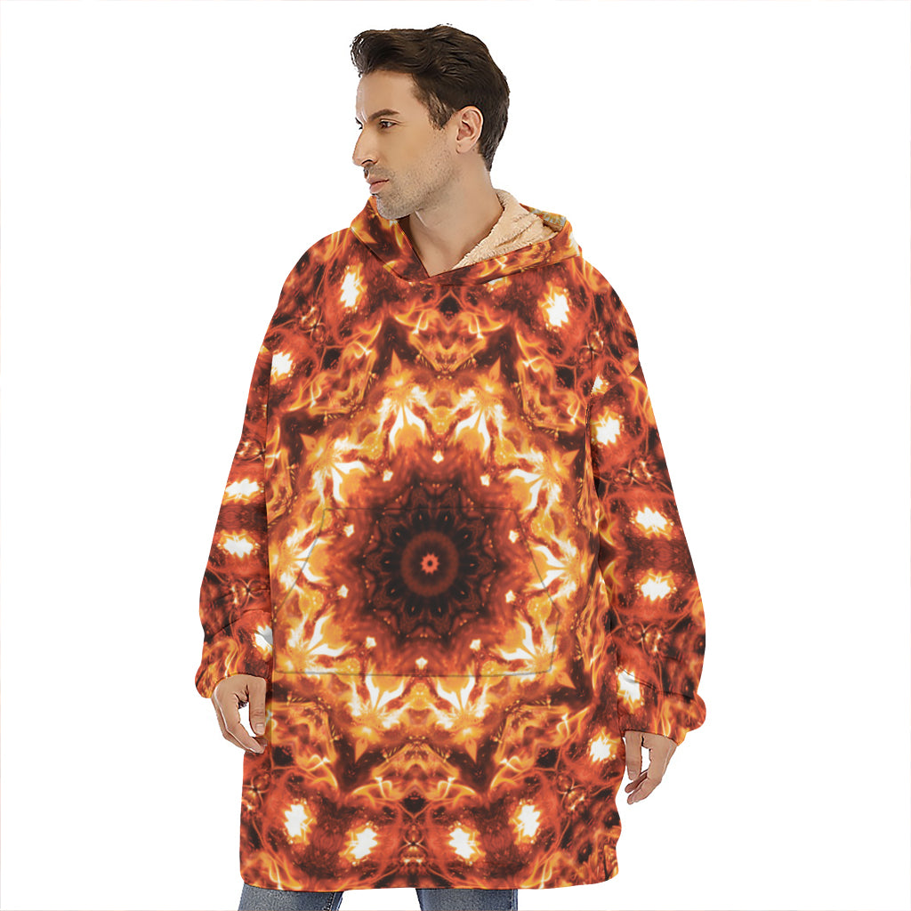 Orange Kaleidoscope Print Hoodie Blanket