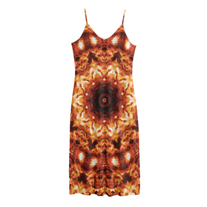 Orange Kaleidoscope Print Jersey Midi Cami Dress