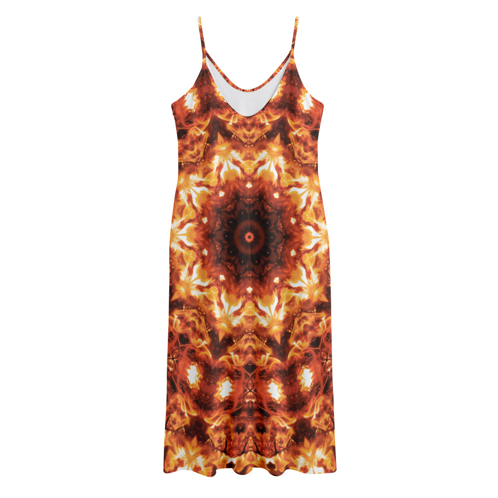 Orange Kaleidoscope Print Jersey Midi Cami Dress