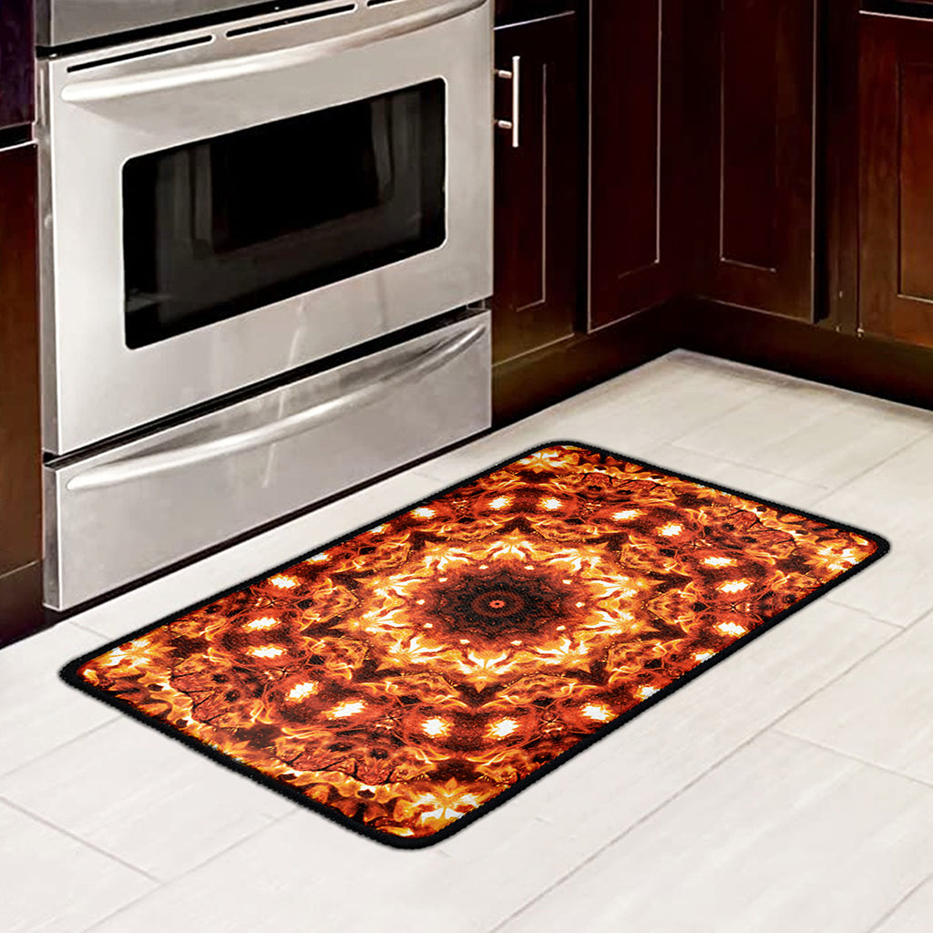 Orange Kaleidoscope Print Kitchen Mat
