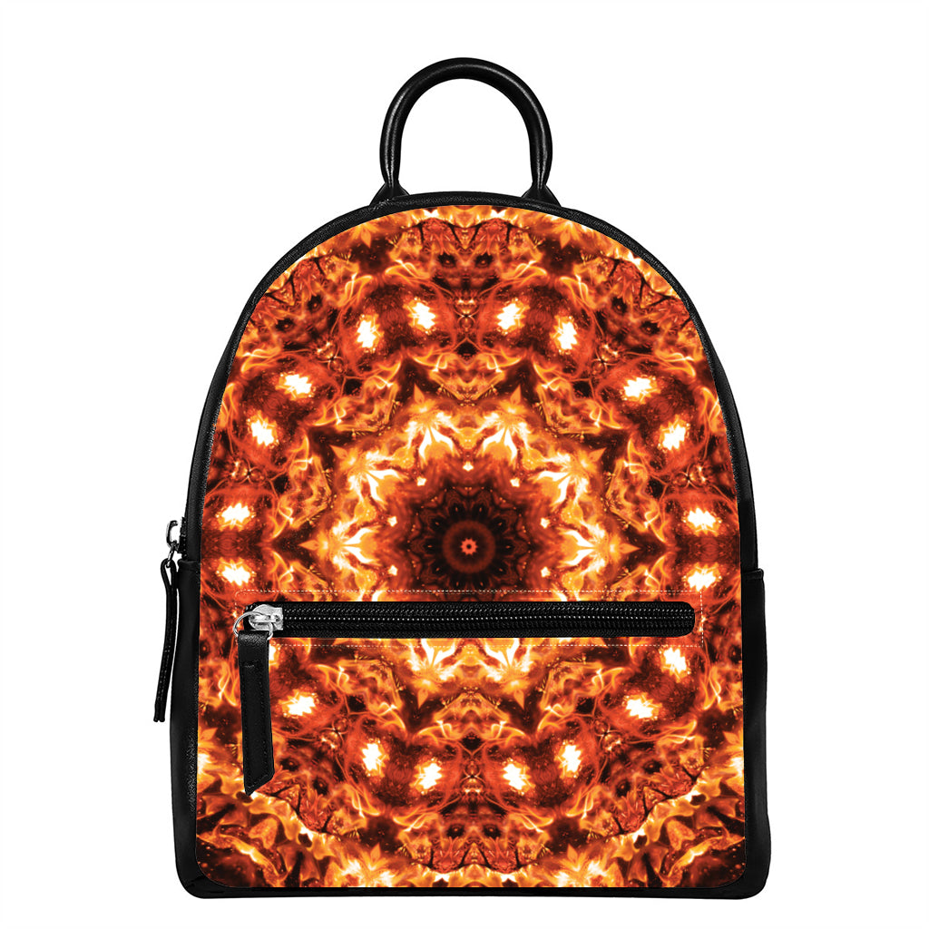 Orange Kaleidoscope Print Leather Backpack