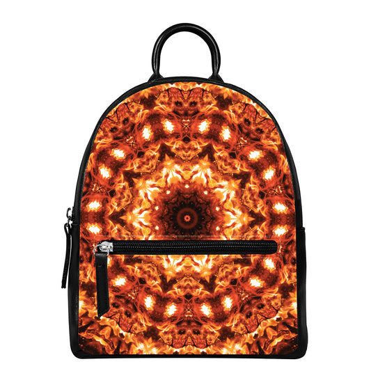 Orange Kaleidoscope Print Leather Backpack