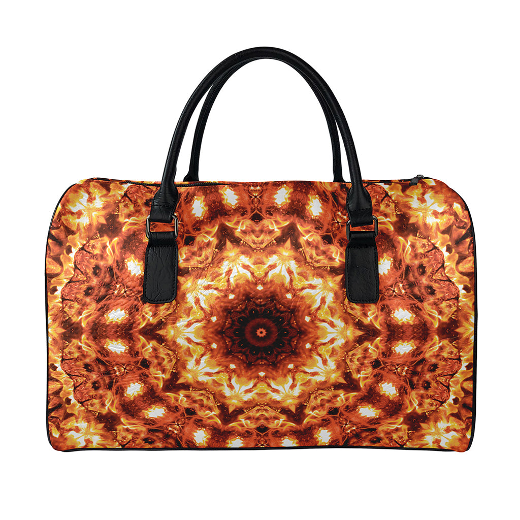 Orange Kaleidoscope Print Leather Duffle Bag