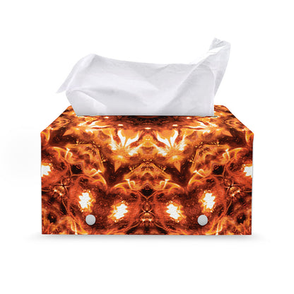 Orange Kaleidoscope Print Leather Tissue Box Cover