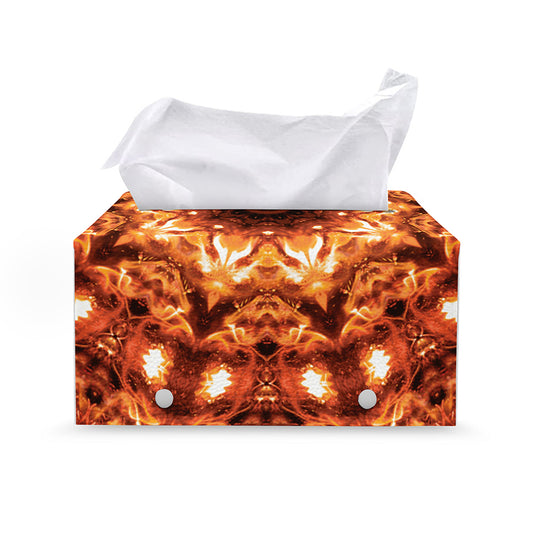 Orange Kaleidoscope Print Leather Tissue Box Cover