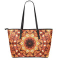 Orange Kaleidoscope Print Leather Tote Bag With Zipper