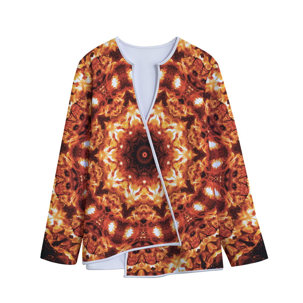 Orange Kaleidoscope Print Long Sleeve Short Coat