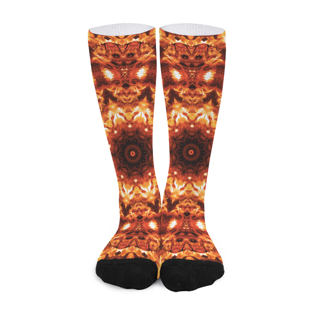 Orange Kaleidoscope Print Long Socks