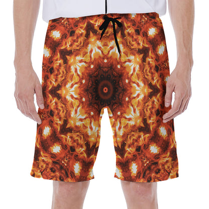 Orange Kaleidoscope Print Men's Beach Shorts