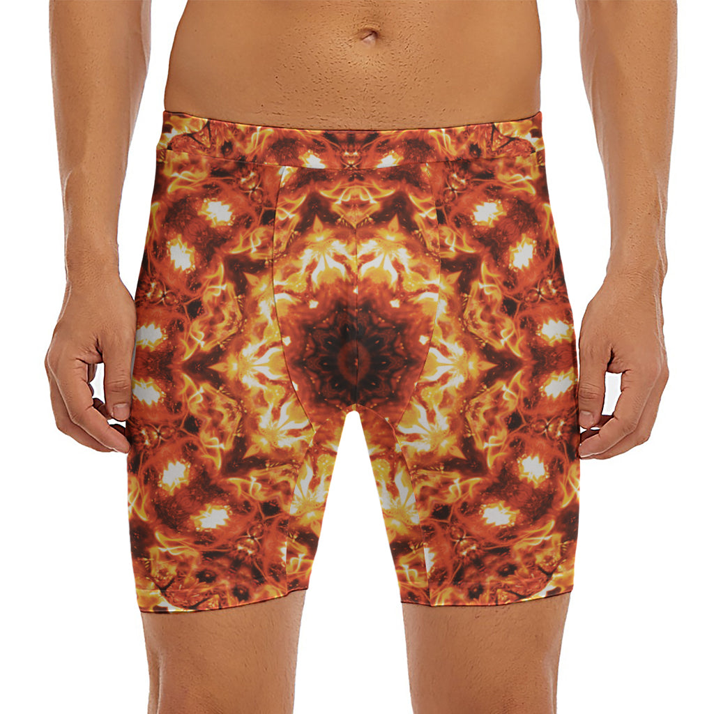 Orange Kaleidoscope Print Men's Long Boxer Briefs