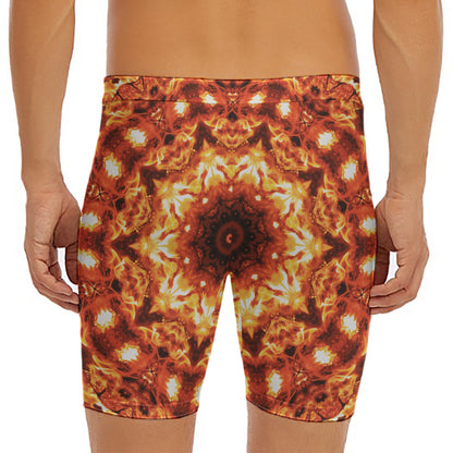 Orange Kaleidoscope Print Men's Long Boxer Briefs