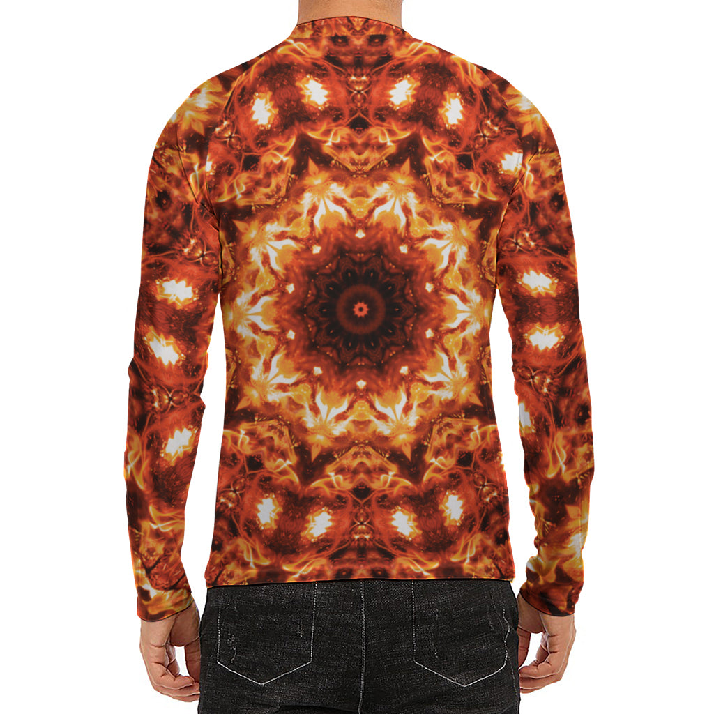 Orange Kaleidoscope Print Men's Long Sleeve Rash Guard