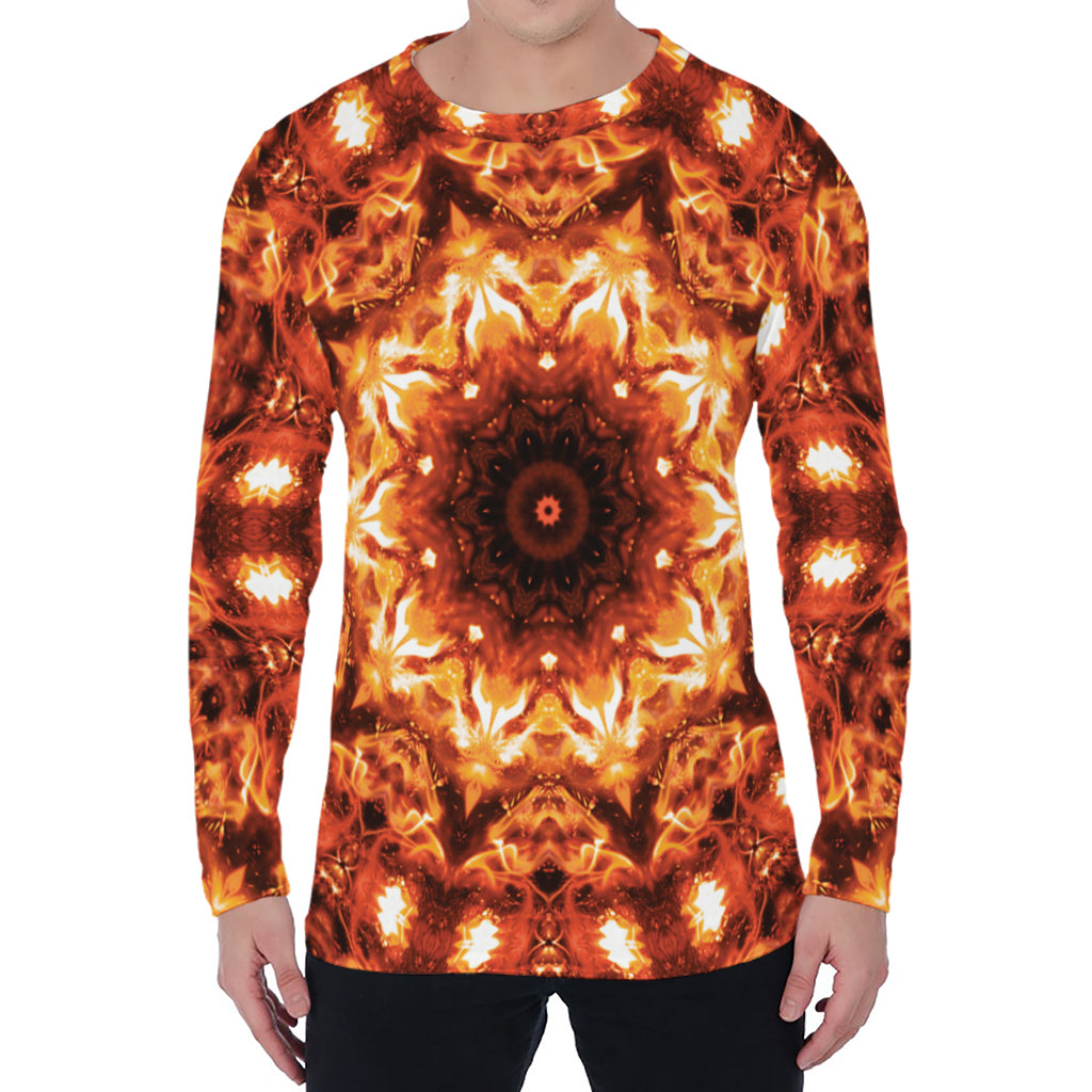 Orange Kaleidoscope Print Men's Long Sleeve T-Shirt