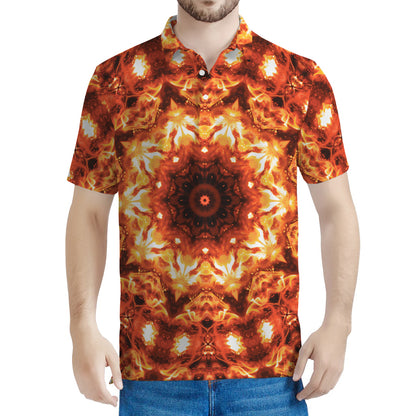 Orange Kaleidoscope Print Men's Polo Shirt