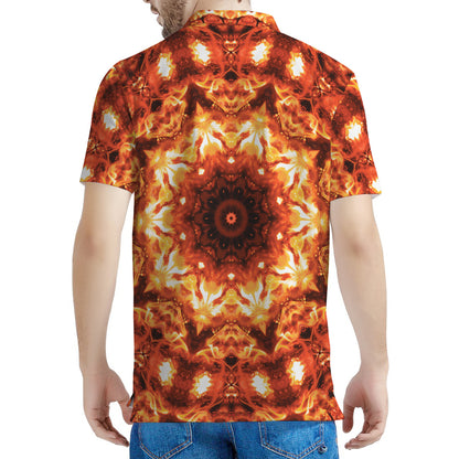 Orange Kaleidoscope Print Men's Polo Shirt