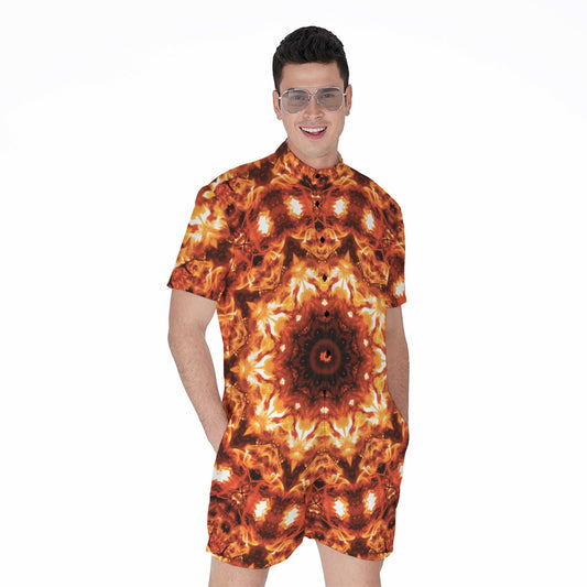 Orange Kaleidoscope Print Men's Rompers