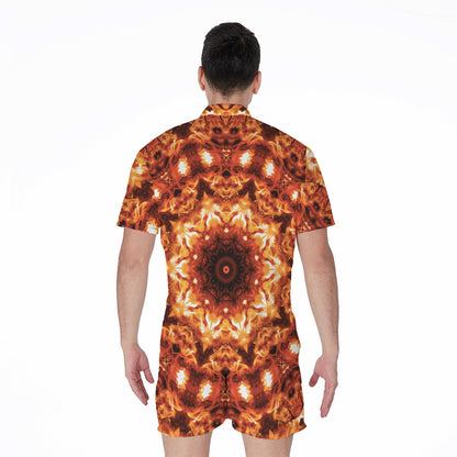 Orange Kaleidoscope Print Men's Rompers