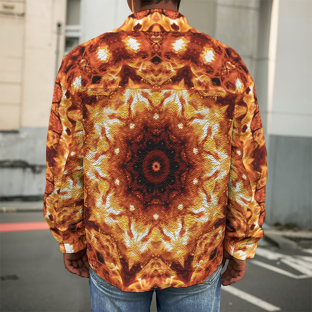Orange Kaleidoscope Print Men's Shirt Jacket