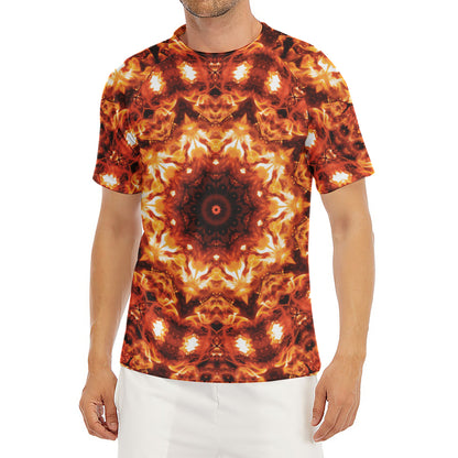Orange Kaleidoscope Print Men's Short Sleeve Rash Guard