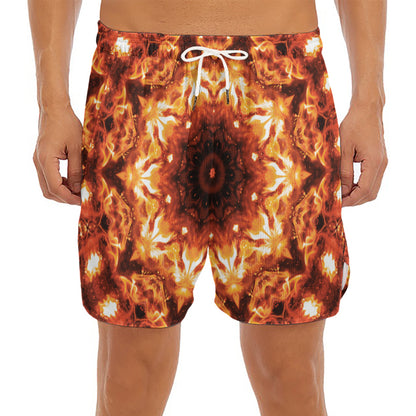Orange Kaleidoscope Print Men's Split Running Shorts