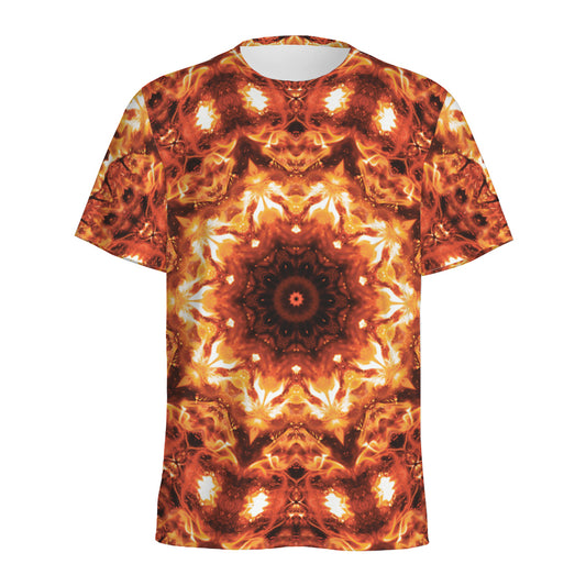 Orange Kaleidoscope Print Men's Sports T-Shirt