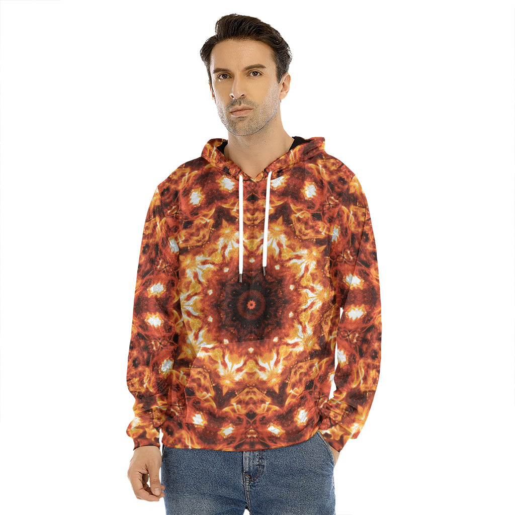Orange Kaleidoscope Print Men's Velvet Pullover Hoodie