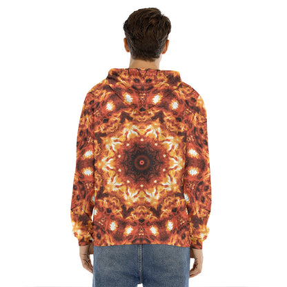 Orange Kaleidoscope Print Men's Velvet Pullover Hoodie