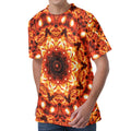Orange Kaleidoscope Print Men's Velvet T-Shirt