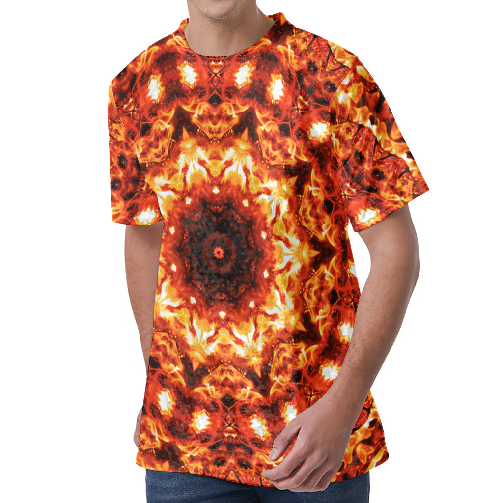 Orange Kaleidoscope Print Men's Velvet T-Shirt