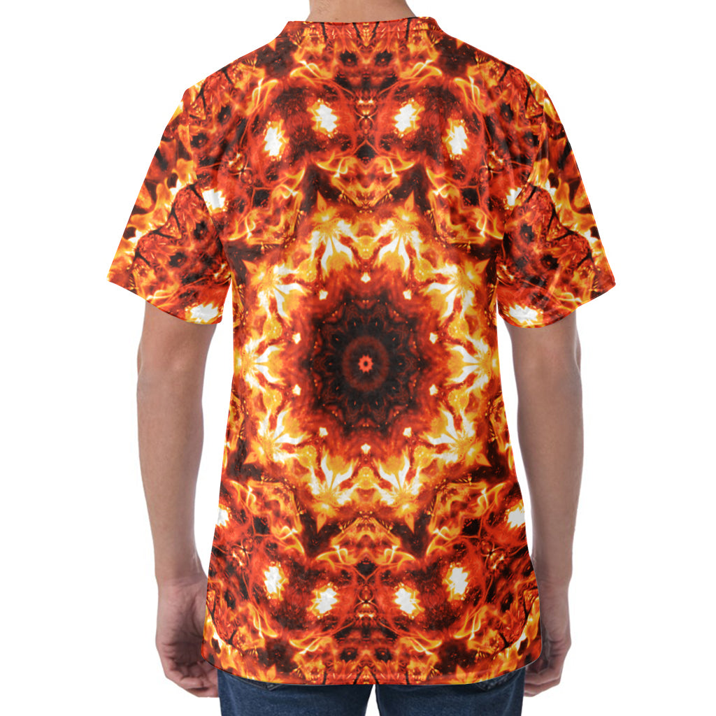 Orange Kaleidoscope Print Men's Velvet T-Shirt