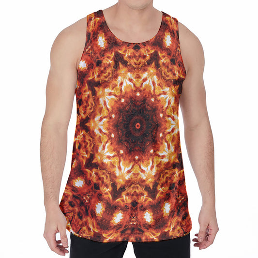 Orange Kaleidoscope Print Men's Velvet Tank Top