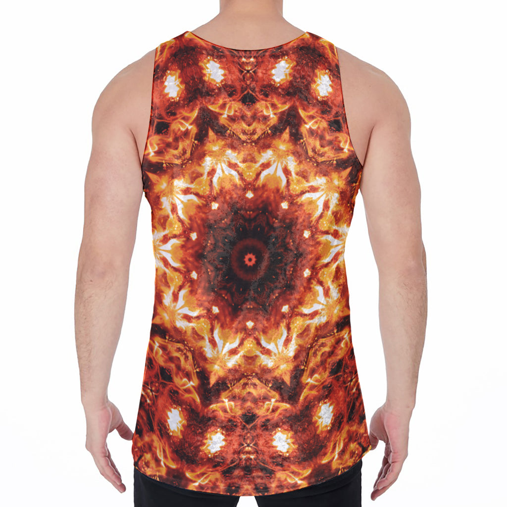 Orange Kaleidoscope Print Men's Velvet Tank Top