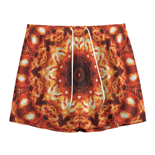 Orange Kaleidoscope Print Mesh Shorts