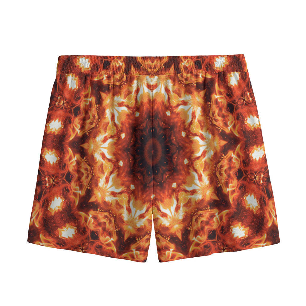 Orange Kaleidoscope Print Mesh Shorts