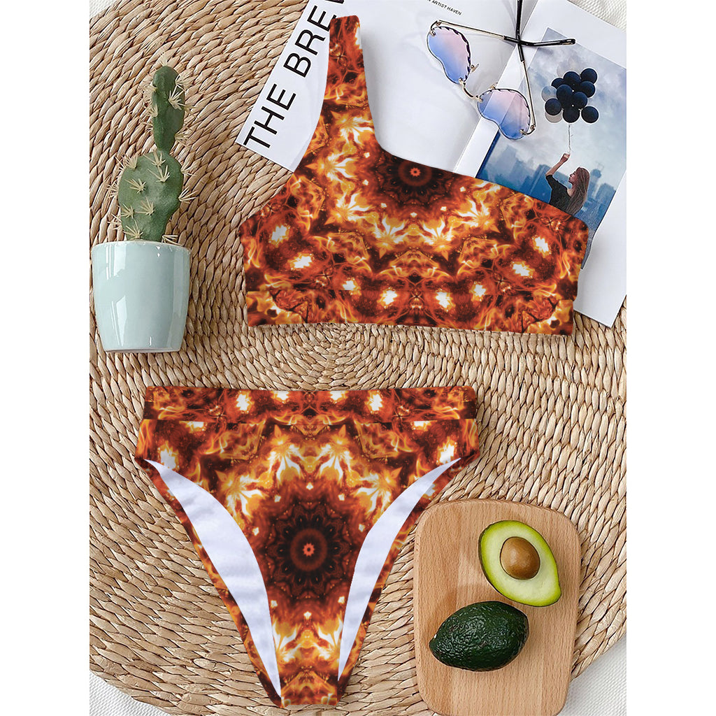 Orange Kaleidoscope Print One Shoulder Bikini Top
