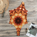 Orange Kaleidoscope Print One Shoulder Bodysuit