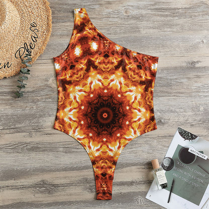 Orange Kaleidoscope Print One Shoulder Bodysuit