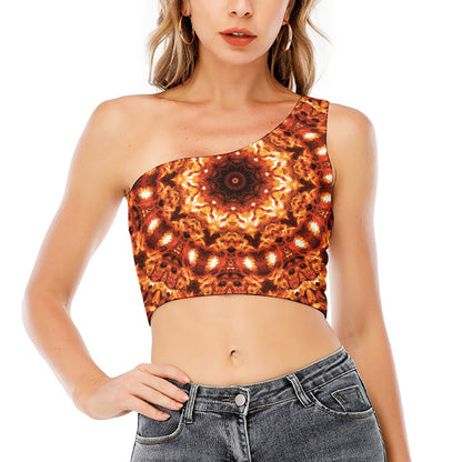 Orange Kaleidoscope Print One Shoulder Crop Top
