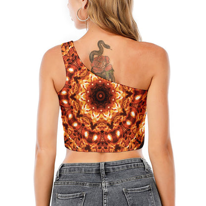 Orange Kaleidoscope Print One Shoulder Crop Top