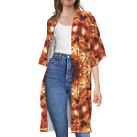 Orange Kaleidoscope Print Open Front Beach Cover Up