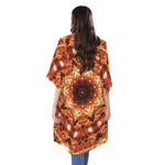 Orange Kaleidoscope Print Open Front Beach Cover Up